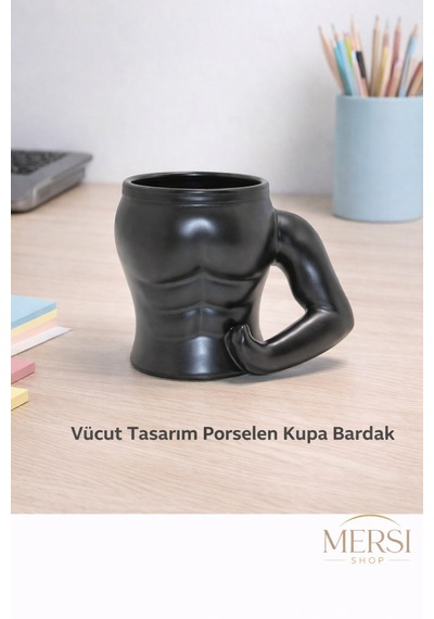 Vücut Tasarımlı Porselen Kupa Bardak Kaslı Figürlü 3d Kupa Bardak Siyah