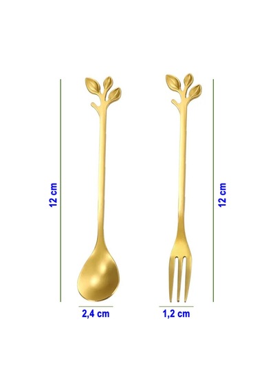 Jojobebek Yaprak Tasarımlı Gold Renk Paslanmaz Çelik Kaşık ve Çatal + Saklama Kutusu Sarı