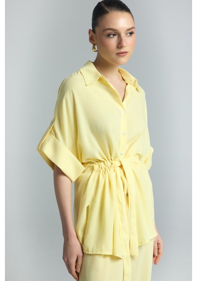 Beli Bağlamalı Kimono Gömlek - Sarı-137293