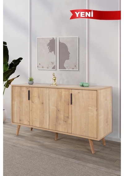 4514 Sırma 150 Cm Ahşap Ayaklı , Metal Kulplu Konsol , Safir , Salon , Oturma Odası , Tv Ünitesi Safir