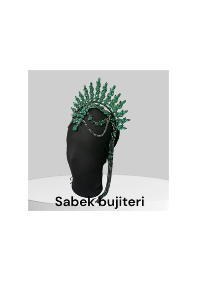 Alınlıklı Taç Büyük Gelin,kına,nişan,söz,after,bride,party Taç Yeşil - 726455370 Yeşil