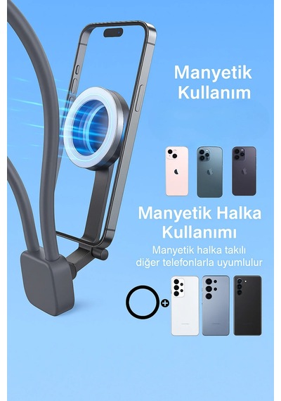 Exenar - Gri - Manyetik Boyun Telefon Tutucu Magsafe Portatif Boyun Askısı Video Çekim Aparat 360 Ayarlanabilir Açık Gri Exenar - Gri - Manyetik Boyun Telefon Tutucu Magsafe Portatif Boyun Askısı Video Çekim Aparat 360 Ayarlanabilir Açık Gri