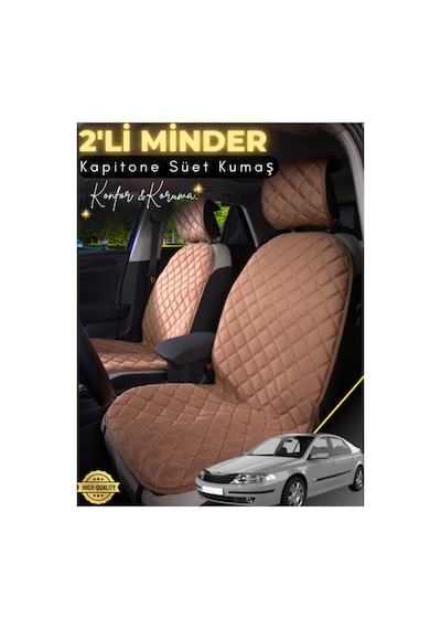 Renault Laguna 2 Uyumlu 2'li Süet Oto Koltuk Minderi Terletmez Universal Oto Koltuk Kılıfı A1 Kahverengi