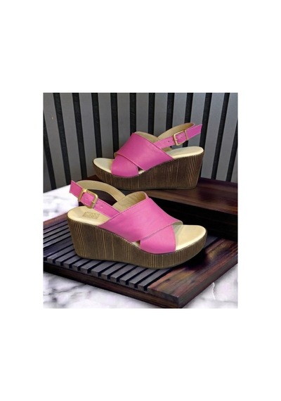 Pynare Kadın Pembe Çapraz Bantlı Dolgu Topuk Sandalet Pembe Pembe