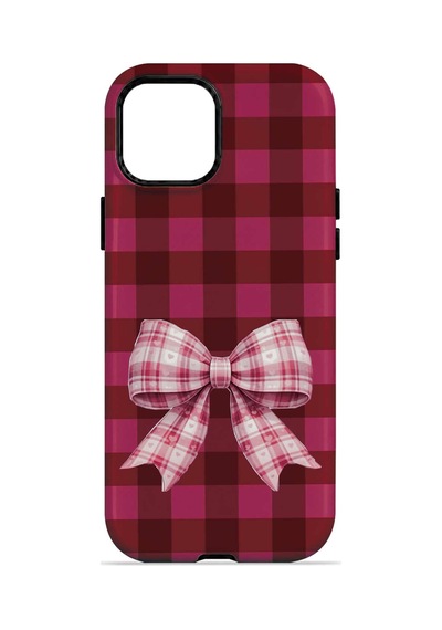 Velvoria Valestra Cherry Gingham Bow Apple iPhone Uyumlu 15 Darbe Korumalı Kılıf Valestra Select - Cherry Gingham Bow