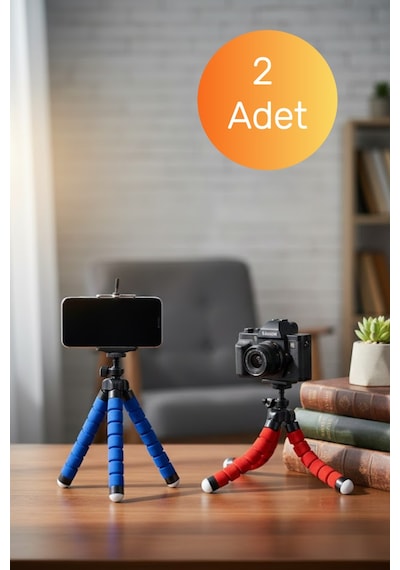 2 Adet Esnek Ahtapot Tripod Seti - Telefon Ve Kamera Uyumlu Masaüstü Stand
