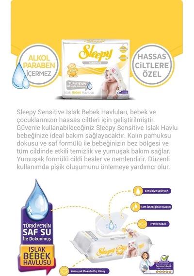 Sleepy Islak Havlu Mendil 50 Yaprak 15 Li Set Sensitive Kapaklı (5Pk*3)