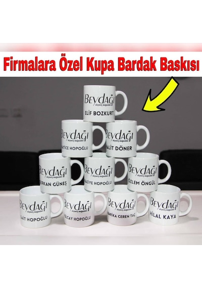 Firmalara Özel Logo Baskılı Kupa Bardak Çift Taraflı Logo İsim