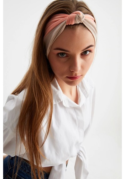 Kadın Fenomen Style Pamuklu Penye, Kaymaz, Yumuşak, Esnek, Saç Bandı Bandana - Tek Ebat / Bej-somon Bej-somon