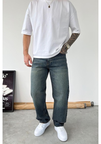 Vintage Mavi Basic Baggy Fit Pantolon Mavi