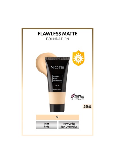 Flawless Matte Foundation SPF 15 Yoğun Kapatıcı Mat Bitişli Fondöten - 01 Açık