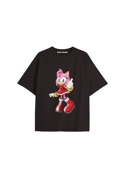 Kalic Studio Unisex Bay Sonic Desenli Siyah Yazlık T-shirt Siyah-235