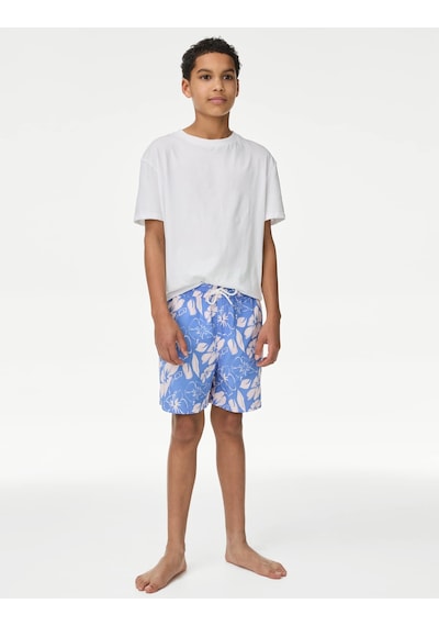 Marks & Spencer Çiçekli Deniz Şortu (6-16 Yaş) T87007327W Mavi