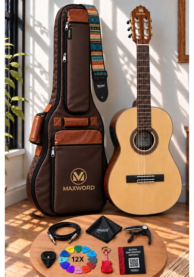 Maxword X45-EQ Ekolayzerli Profesyonel Elektro Klasik Gitar Seti Natural El Yapımı