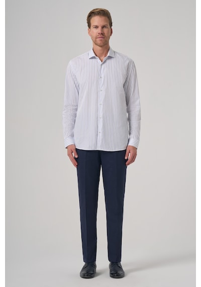 Morven Erkek A. Mavi Pamuk Trend Çizgili Slim Fit Yarım İtalyan Yaka Gömlek 26mc004029311 A. Mavi