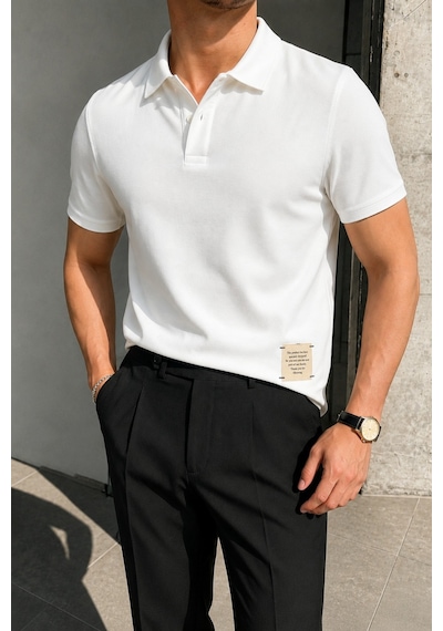 Tarz Cool Erkek Basic Polo Yaka Pamuklu Kısa Kollu Tişört Beyaz