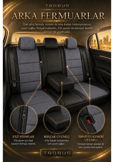 Renault R9 Broadway 1990-2000 Uyumlu Lion Serisi Tay Tüyü Füme Siyah Premium Koltuk Kılıfı