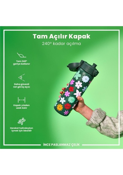 Ion8 - Paslanmaz Çelik İnce Suluk - Çiçekli - 600 Ml - Sızdırmaz Çok Renkli