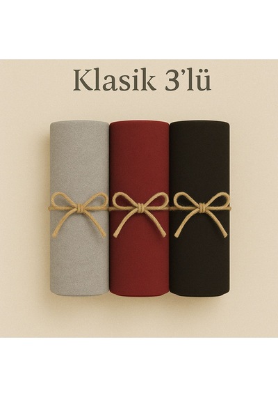 Mim Eşarp Penye Pamuksu Şal Klasik 3 Lü Set Gri - Bordo - Siyah