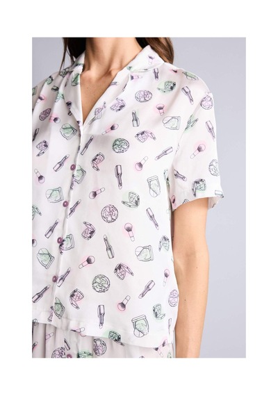 Defacto Saten Desenli Şortlu Pijama Takımı H3791ax26smer98 Ekru-er98