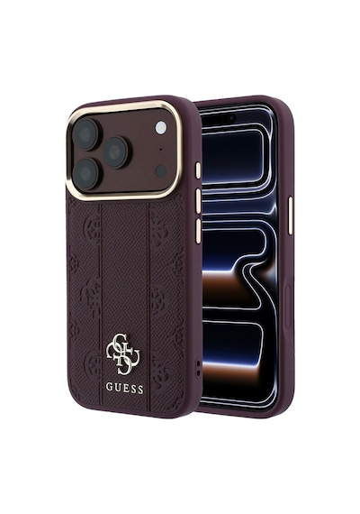 Apple Uyumlu iPhone 18 Pro Kılıf Guess Lisanslı M-safe Şarj Özellikli Şeritli Peony 4g Ve Yazı Logolu Kapak Bordo