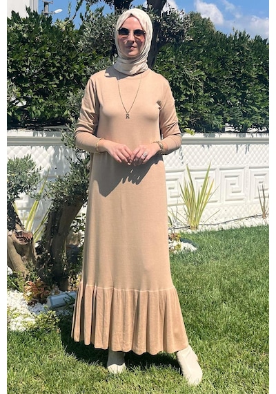 Rabia Şamlı Rüya Bej Triko Elbise Normal