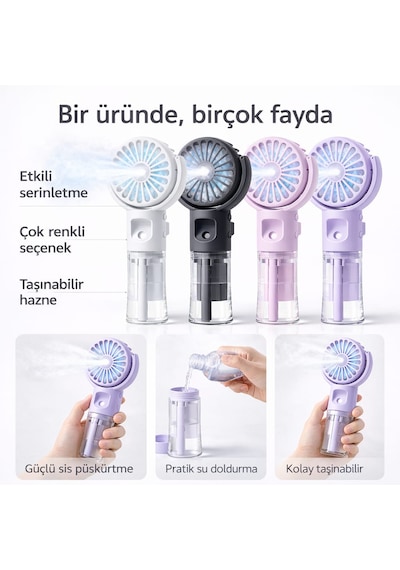 F4 Mini Sprey Vantilatör Usb Şarjlı 4 Kademeli Taşınabilir El Fanı Su Püskürtmeli Boyun Askılı