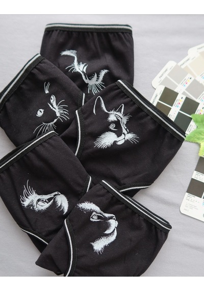 Alya Underwear Anne Kız Kombin Pamuklu Külot - Beyaz Slip İç Çamaşırı - 5'li Paket Kedi Baskılı-p13