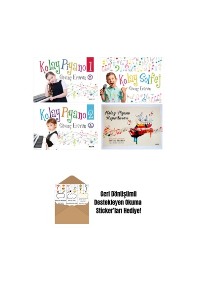 Sevinç Ereren 4 Kitap Set / Kolay Piyano 1-2 - Kolay Solfej + Okuma Sticker'ları