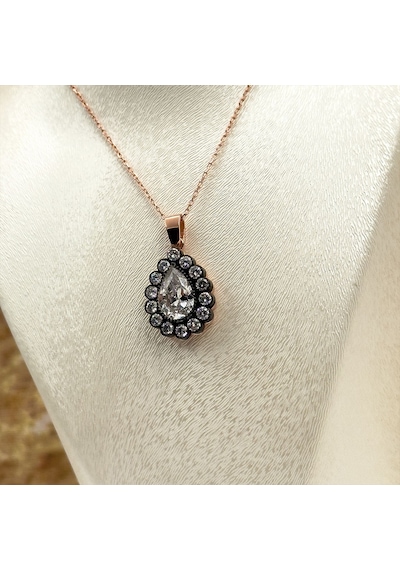Elmas Montür Rosegold Damla Gümüş Set Takım - Lvrset06 Rose Gold
