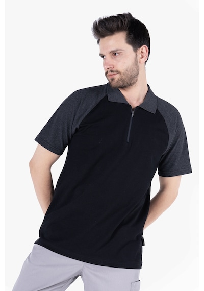 Polo Yaka Fermuarlı T-shirt Siyah - Antrasit Gri Siyah