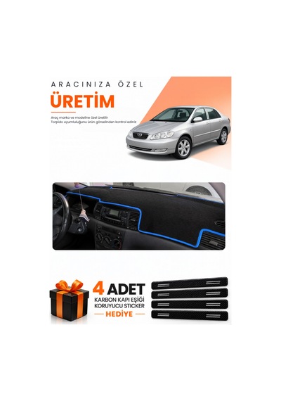 Toyota Corolla E130 2000-2006 Uyumlu Torpido Koruma Örtüsü Oto Kılıfı - Siyah Mavi