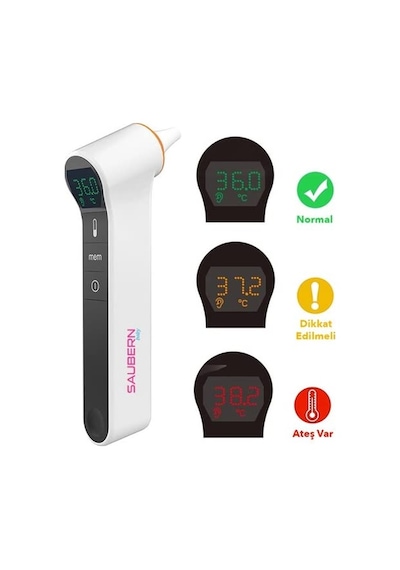 Saubern Bnt9603 Temassız Alından Ateş Ölçer - Kulaktan Ateş Ölçer - Dijital Termometre - Işıklı Ekran