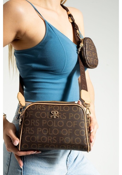 Polo Of Colors Çıkarılabilinir Mini Cüzdanlı Kadın Çantası Kahve Taba Emprime