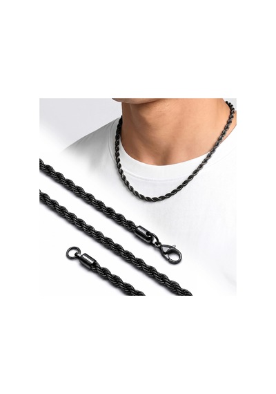 Moncuk Design Rope Halat Siyah Erkek Çelik Kolye 6mm 55cm 3351eck024
