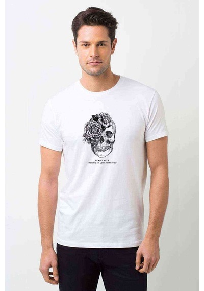 Skull Lockscreen Tumblr Baskılı Beyaz Erkek Tshirt