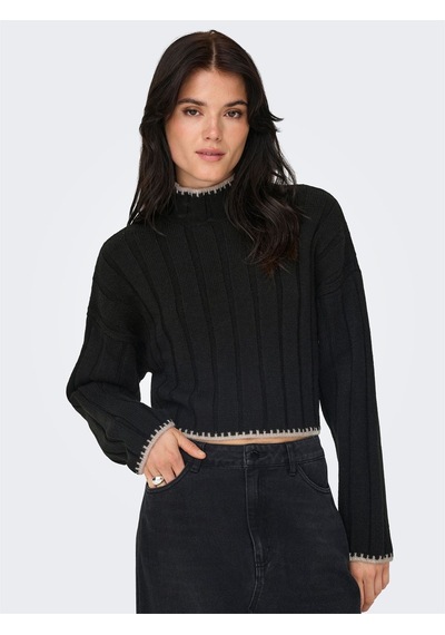 Only Onlchıck Stıtch Ls Hıghneck Knt Noos Kadın Siyah Kazak - 15329963 Siyah