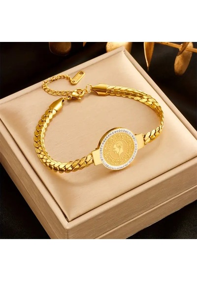 Gold Renk Çeyreklik Çelik Bileklik Zirkon Taşlı Ayarlanabilir Antialerjik Şık Ve Zarif Tasarım Gold