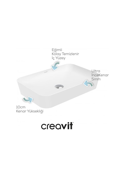 Creavit Ultra Dikdörtgen Çanak Lavabo 60 Cm Beyaz Ul060-00cb00e-0000