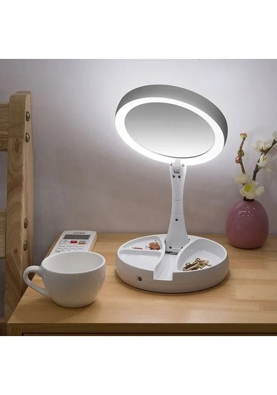 Monozone 10x Katlanabilir Çift Taraflı Usb Vanity Led Işıklı Makyaj Aynası Beyaz
