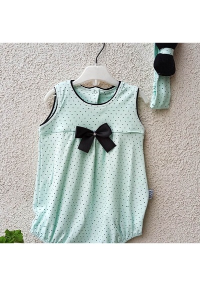 Elci Baby 3-9 Ay Puanlı Bandanalı Body Yeşil Yeşil