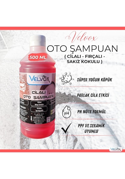 Velvox Cilalı Oto Şampuanı 500 Ml Süper Yoğun Köpük Ph Nötr 1:60 Konsantre Seramik & Ppf Uyumlu Nano Boya Koruma Antistatik Araç Şampuanı Sakız Kokulu