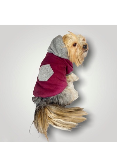 Kemique Burgundy Gray Kapşonlu Sweatshirt Köpek Kıyafeti Kemique Burgundy Gray Kapşonlu Sweatshirt Köpek Kıyafeti
