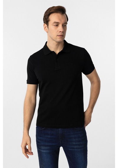 Süvari Siyah Slim Fit Düz Polo Yaka Tişört