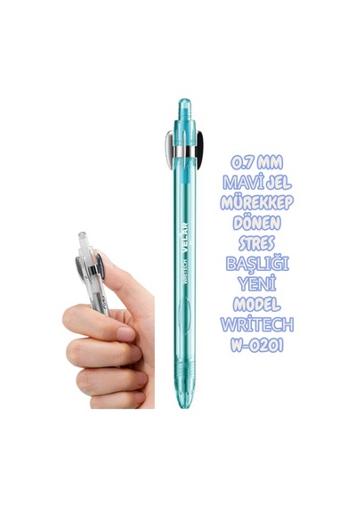 0.7 Mm Mavi Jel Mürekkep Dönen Stres Başlığı Yeni Model Writech W-0201 Şeffaf Yeşil Çok Renkli