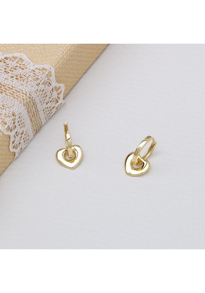 Kalp Model-3 Gold Rengi 925 Ayar Gümüş Kadın Küpe Gold
