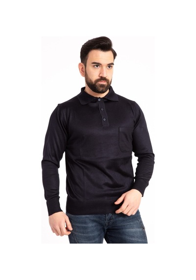Nacar Store Erkek Lacivert Ince Yün Triko Örgü Polo Yaka Kazak