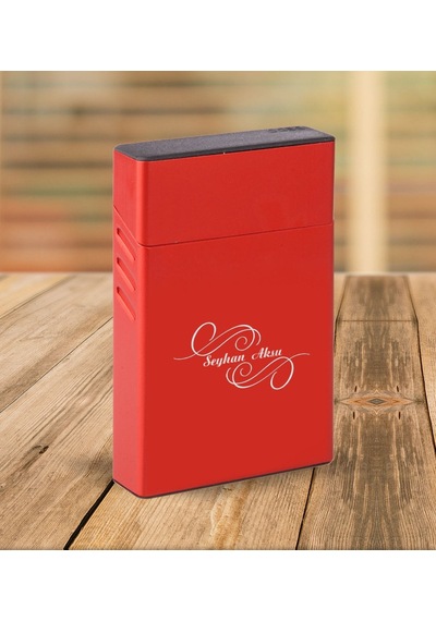 Bk Gift Kişiye Özel Kırmızı Slim Boy Metal Sigara Kutusu-3 Siyah