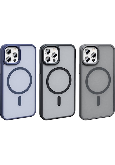 Goocamp Apple Uyumlu iPhone 12 Pro Kılıf Magsafe Şarj Özellikli Mat Arka Yüzey Sio Kapak - Koyu M Koyu Mor