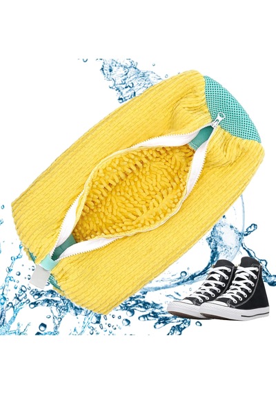 Mikrofiber Astarlı Ayakkabı Yıkama Çantası & Koruyucu Fermuarlı Çamaşır Filesi Sarı